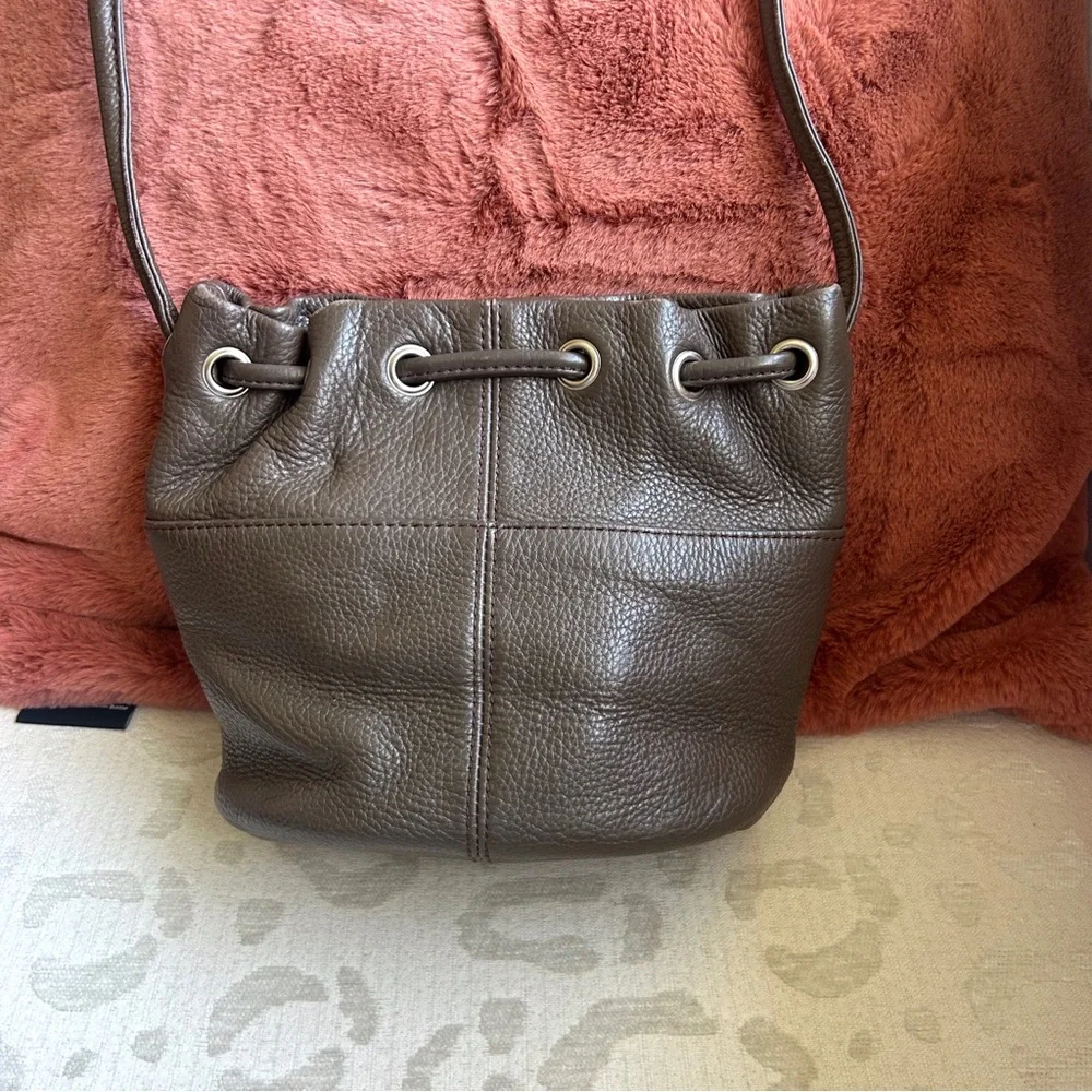 Tignanello Brown Leather Bucket Crossbody Bag